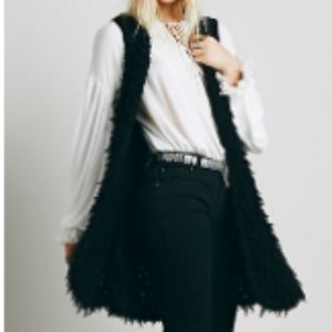 Free People Rolling Stone Fur Vest Black - Small